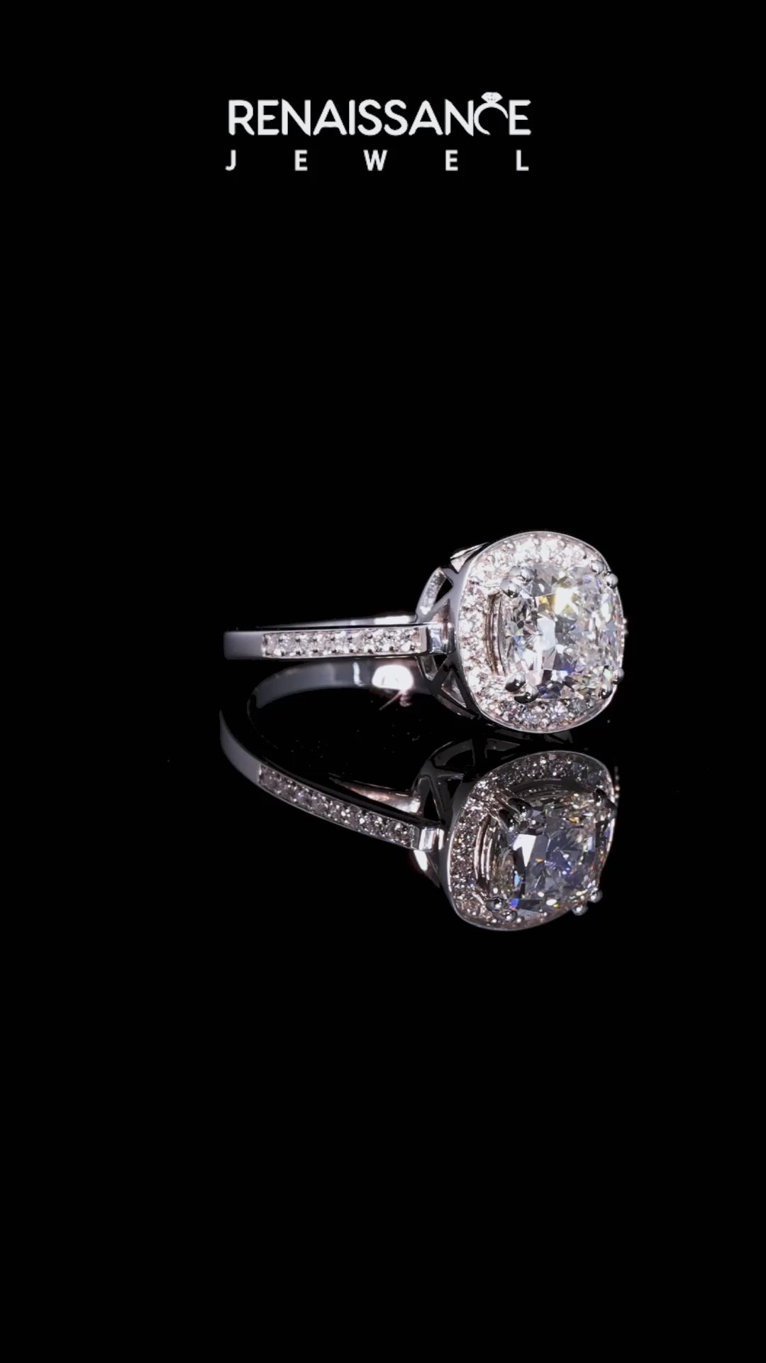 Silver Cushion Halo Diamond Ring with Split Shank and Four-Prong Setting_23