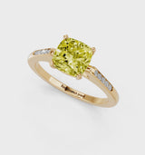 Yellow gold Fancy Yellow Cushion  Cut Channel Set Solitaire Engagement Ring with Four-Prong Setting