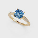 Yellow gold Fancy Blue Cushion  Cut Channel Set Solitaire Engagement Ring with Four-Prong Setting