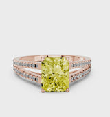 Rose gold Fancy Yellow Radiant Cut Diamond Solitaire Engagement Ring with Split Shank Pavé Band