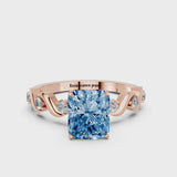 Rose gold Fancy Blue Radiant  Solitaire Twisted Band with Prong Setting
