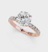 Rose gold Round Cut Diamond Solitaire Pavé Band with Four-Prong Setting