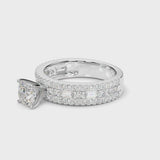 Silver Cushion Cut Diamond Solitaire Ring with Pavé and Channel Set Band