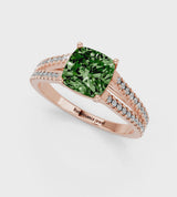 Rose gold Fancy Green Cushion Cut Diamond Solitaire Engagement Ring with Split Shank Pavé Band