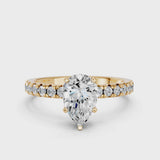 Yellow gold Pear Solitaire Pave Diamond Engagement Ring with Four-Prong Setting