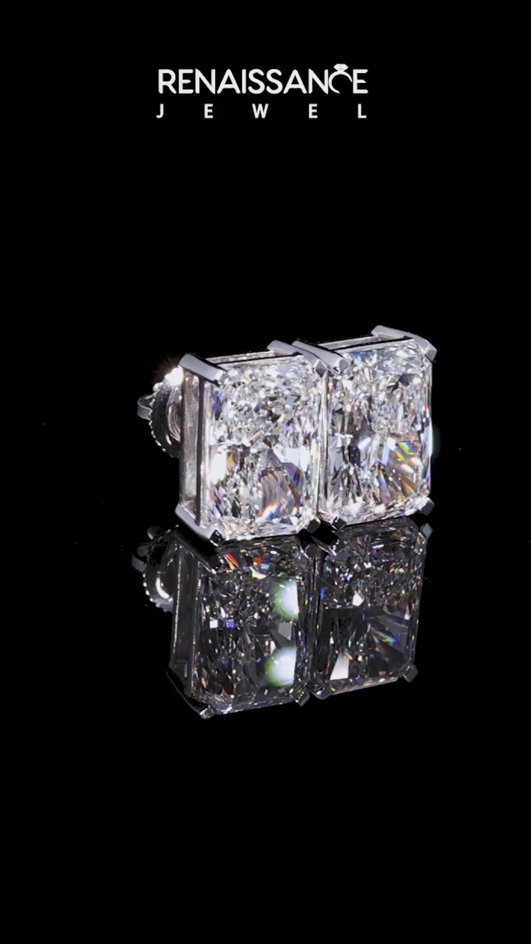 White gold Radiant Brilliant Diamond Stud Earrings_65