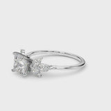 White gold Princess Diamond Floral Cluster Ring with Marquise Side Stones and Six-Prong Solitaire Setting