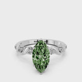 Silver Fancy Green Marquise  Solitaire Twisted Band with Prong Setting