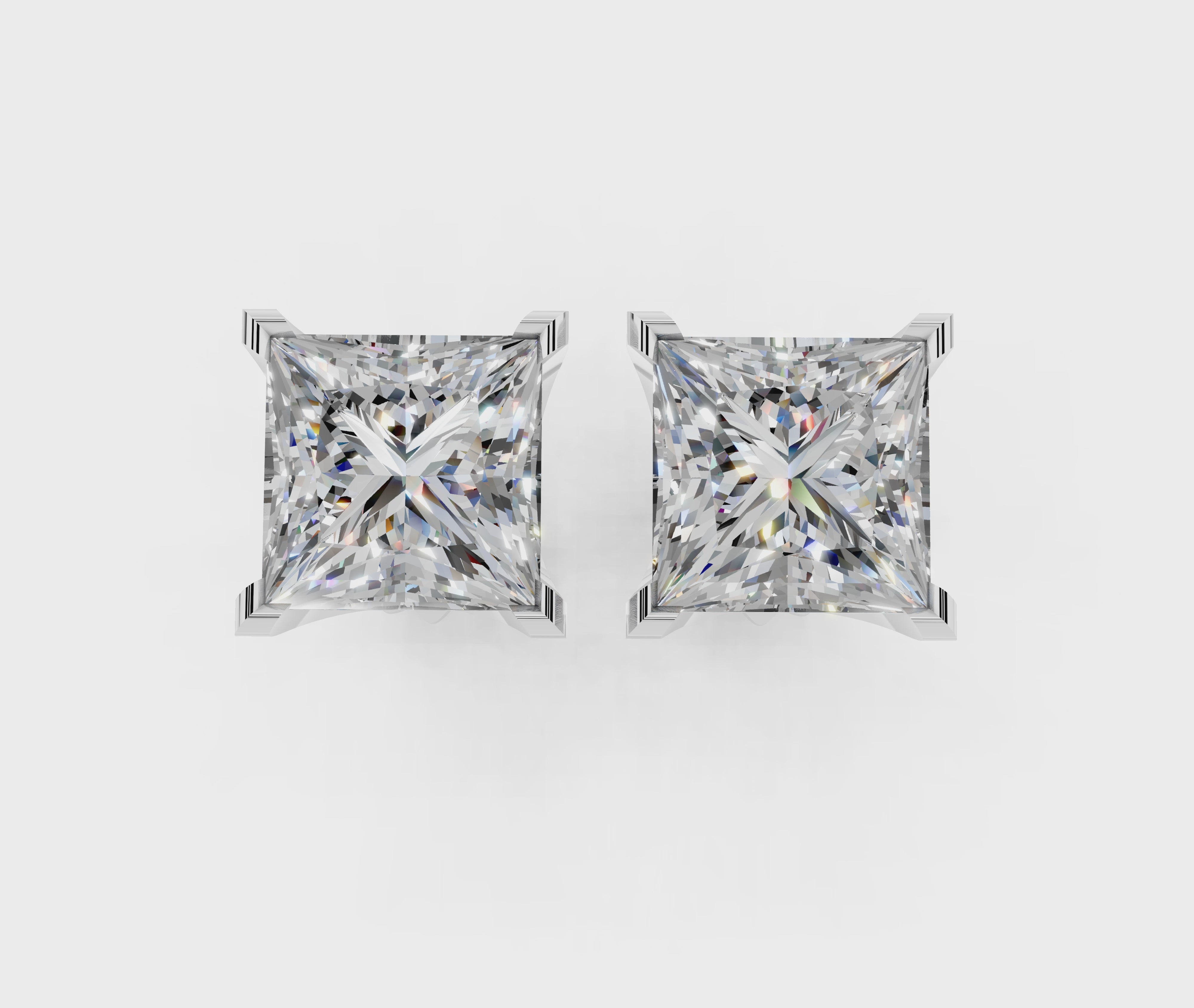 Silver Princess Brilliant Diamond Stud Earrings 3