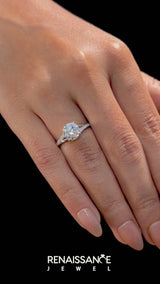 White gold Pear Cut Diamond Solitaire Ring with Pavé Band and Prong Setting