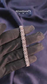 Rose gold Round Diamond Pavé Flower Motif Tennis Bracelet with Four-Prong Setting
