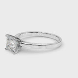 Silver Princess Solitaire Diamond Engagement Ring with Four-Prong Setting on a Classic Band