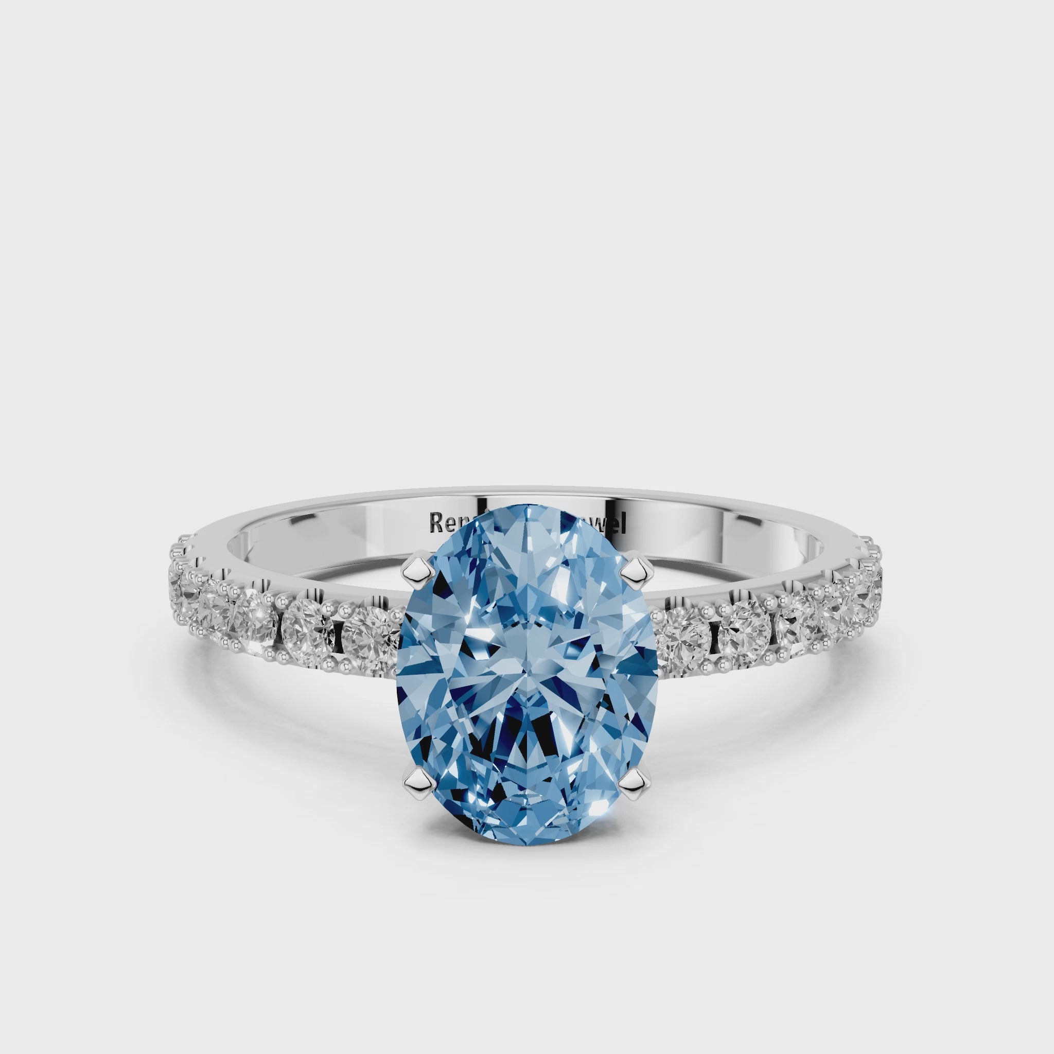 White gold Fancy Blue Oval  Solitaire Pavé Band with Four-Prong Setting_78