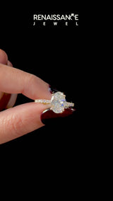 Yellow gold Asscher Cut Diamond Solitaire Ring with Round  Pavé Band and Prong Setting