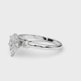 White gold Three-Stone Pear Cut Diamond Solitaire with Prong Setting and Classic Band