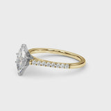 Yellow gold Marquise Cut Solitaire Diamond Ring with Pave Band and Four-Prong Setting