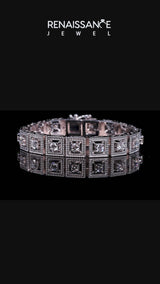 White gold Milgrain Square Link Bracelet with Round Cut Diamonds in Bezel Setting