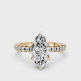 Yellow gold Marquise Solitaire Pave Diamond Engagement Ring with Four-Prong Setting