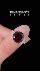 Silver Round Cut Garnet Solitaire Ring with Round  Pavé Band and Four-Prong Setting