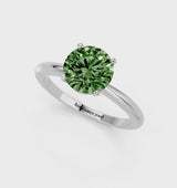 White gold Fancy Green Round Cut Diamond Solitaire Ring with Six-Prong Setting and Classic Band