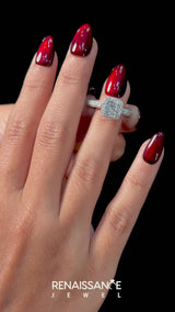Platinum Cushion Halo Pave Band Prong Setting Ring