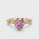 Yellow gold Fancy Pink Heart  Solitaire Twisted Band with Prong Setting