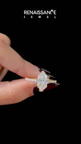 Yellow gold Marquise Solitaire Diamond Engagement Ring with Pave Band and Six-Prong Setting