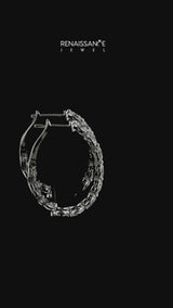 Silver Oval Cut Diamond Inside-Out Hoop Earrings