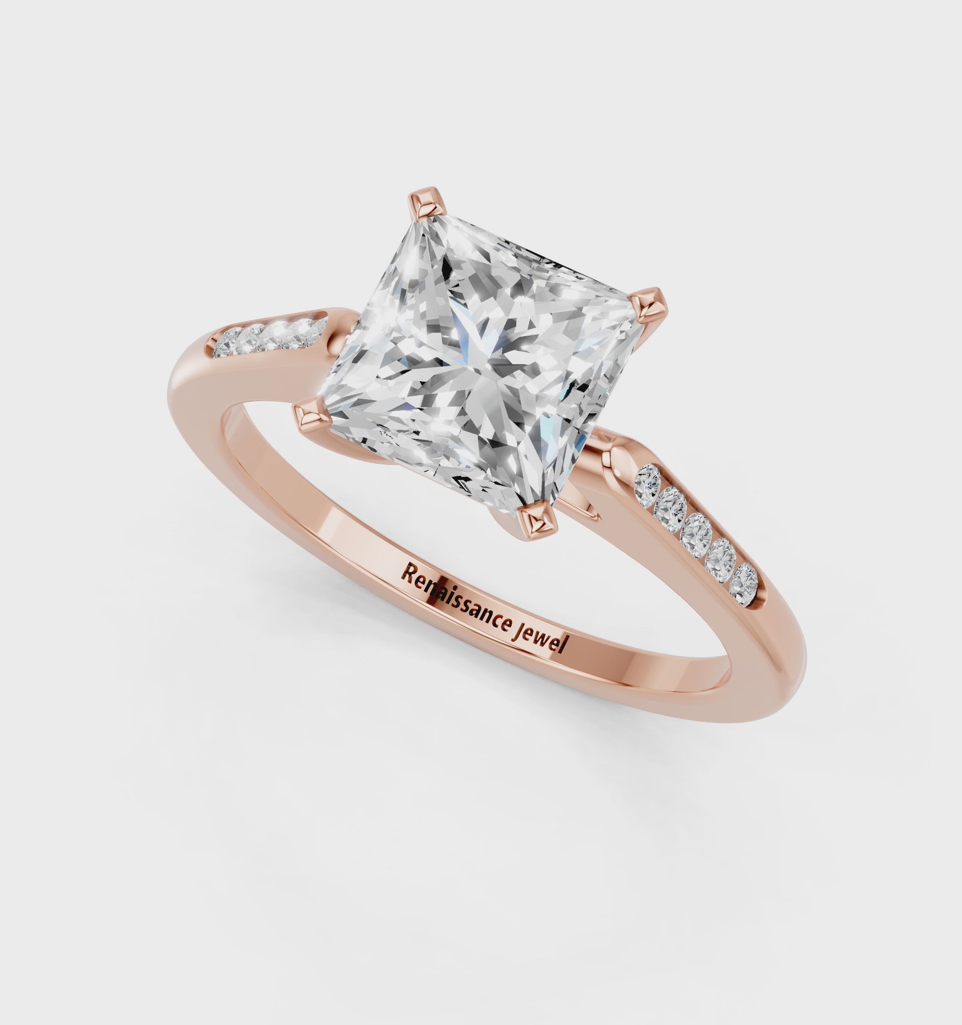 Rose gold Princess Cut Channel Set Solitaire Engagement Ring with Four-Prong Setting_113