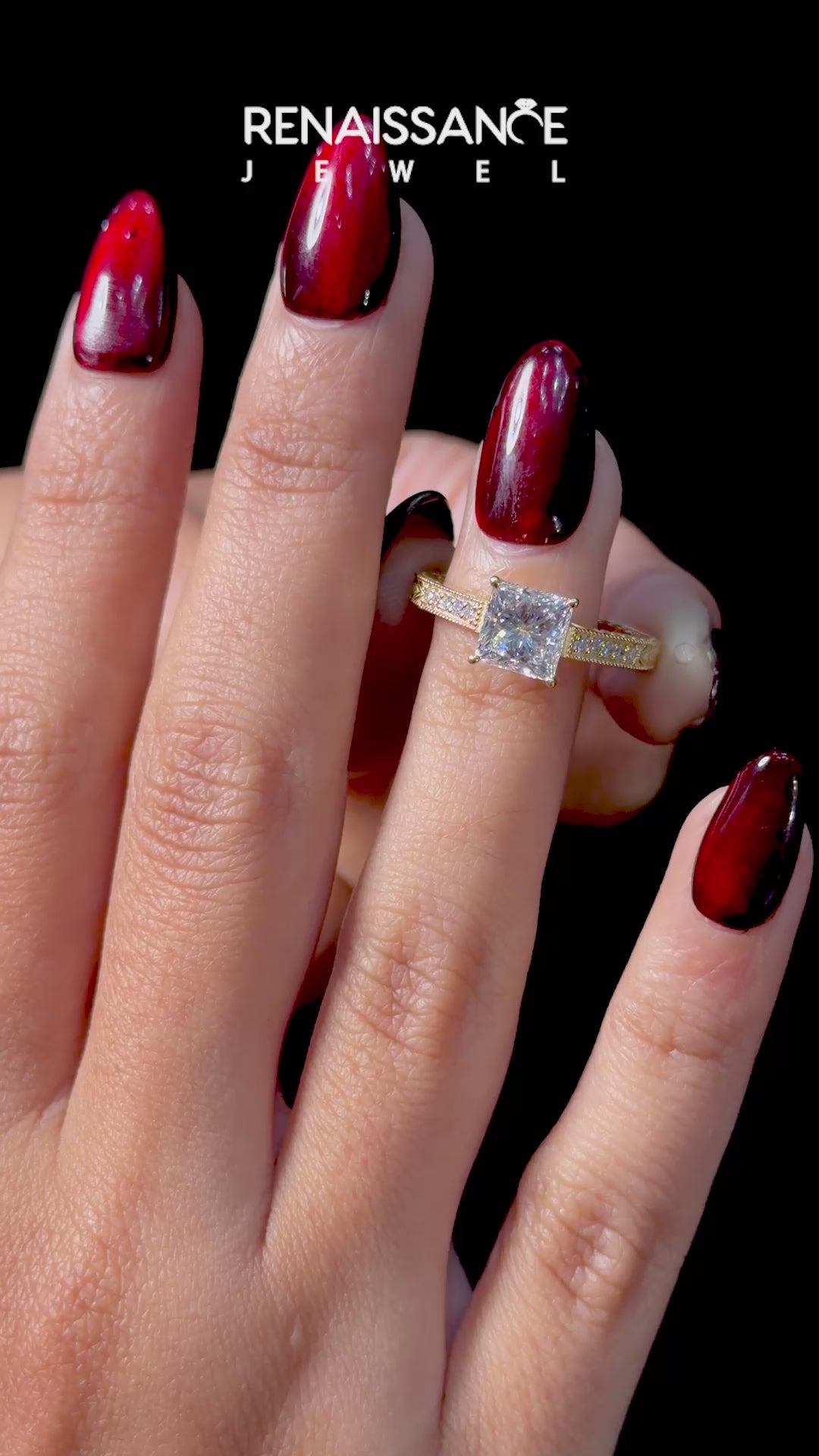 Yellow gold Princess Cut Milgrain Channel Set Engagement Ring with Solitaire Prong Setting_15