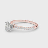 Rose gold Oval Cut Diamond Solitaire Ring with Pavé Accents and Four-Prong Setting