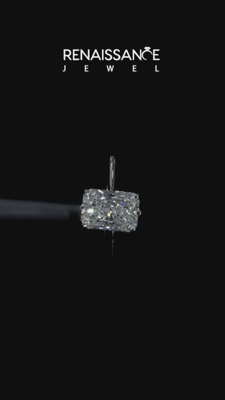 White gold Radiant Cut Solitaire Diamond Ring with Four-Prong Setting and Classic Band 3