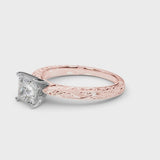 Rose gold Princess Solitaire Milgrain Engraved Band with Four-Prong Setting