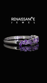 Silver Marquise and Round Amethyst Vine Eternity Band with Prong Setting
