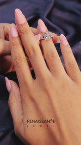 White gold Asscher Cut Twist Band Solitaire Diamond Ring with Pavé Setting