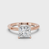 Rose gold Asscher Cut Diamond Solitaire Ring with Six-Prong Setting and Classic Band
