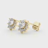Yellow gold Cluster Round Diamond Stud Earrings with White Gold Band and Four-Prong Setting