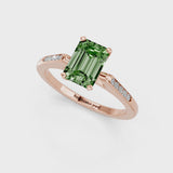 Rose gold Fancy Green Emerald  Cut Channel Set Solitaire Engagement Ring with Four-Prong Setting