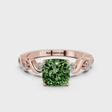 Rose gold Fancy Green Cushion  Solitaire Twisted Band with Prong Setting