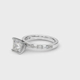 Silver Princess Solitaire Diamond Ring with Channel-Set Baguette Band and Four-Prong Setting