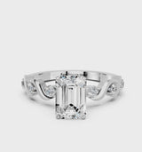 White gold Emerald Solitaire Twisted Band with Prong Setting