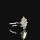 Silver Marquise Solitaire Engagement Ring with Cathedral Band and Four-Prong Setting
