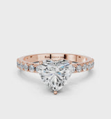 Rose gold Heart Cut Diamond Solitaire Pavé Band with Four-Prong Setting