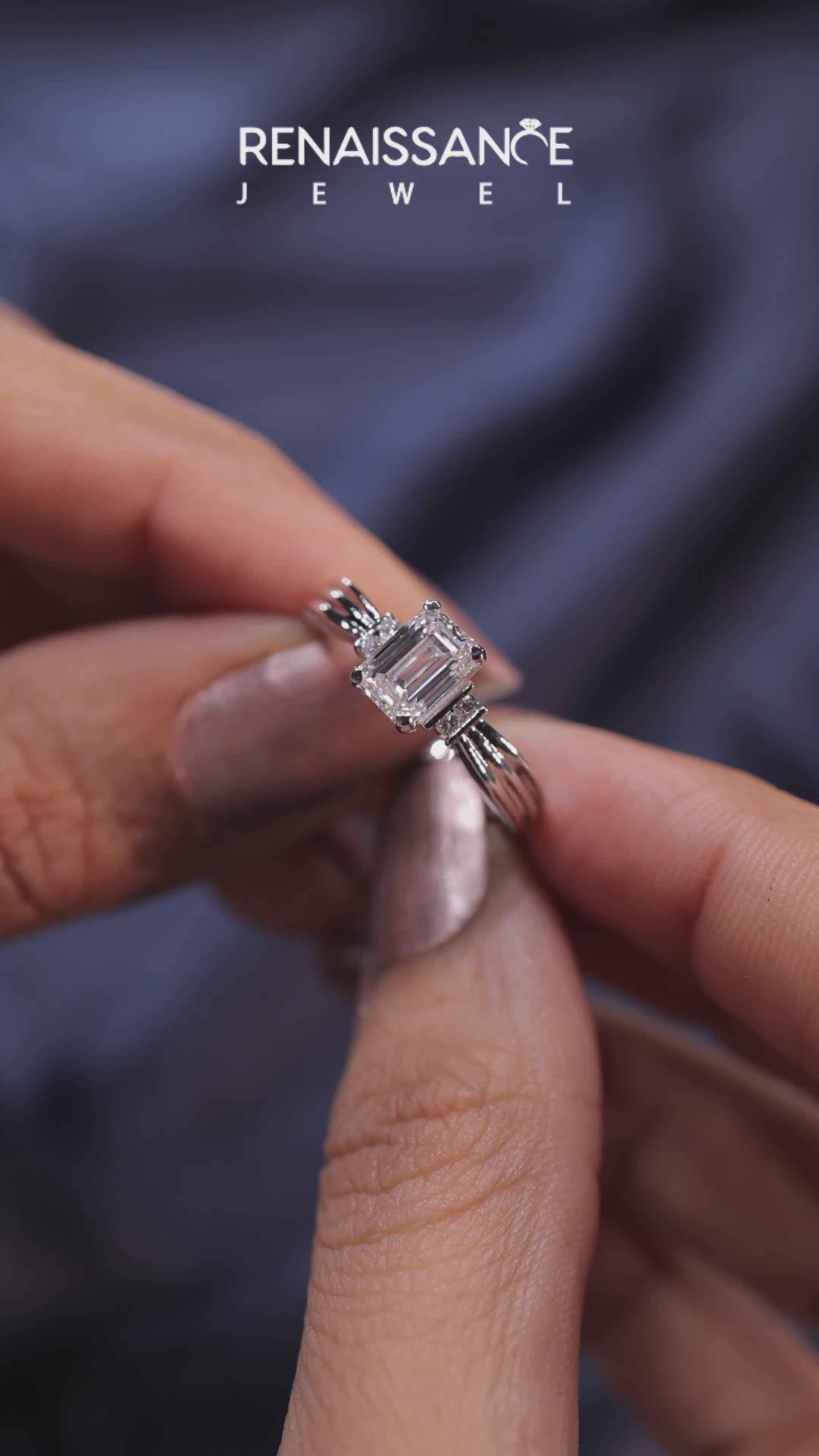 Silver Emerald Cut Three-Stone Channel Set Ring with Bar Prongs 5