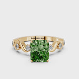 Yellow gold Fancy Green Radiant  Solitaire Twisted Band with Prong Setting