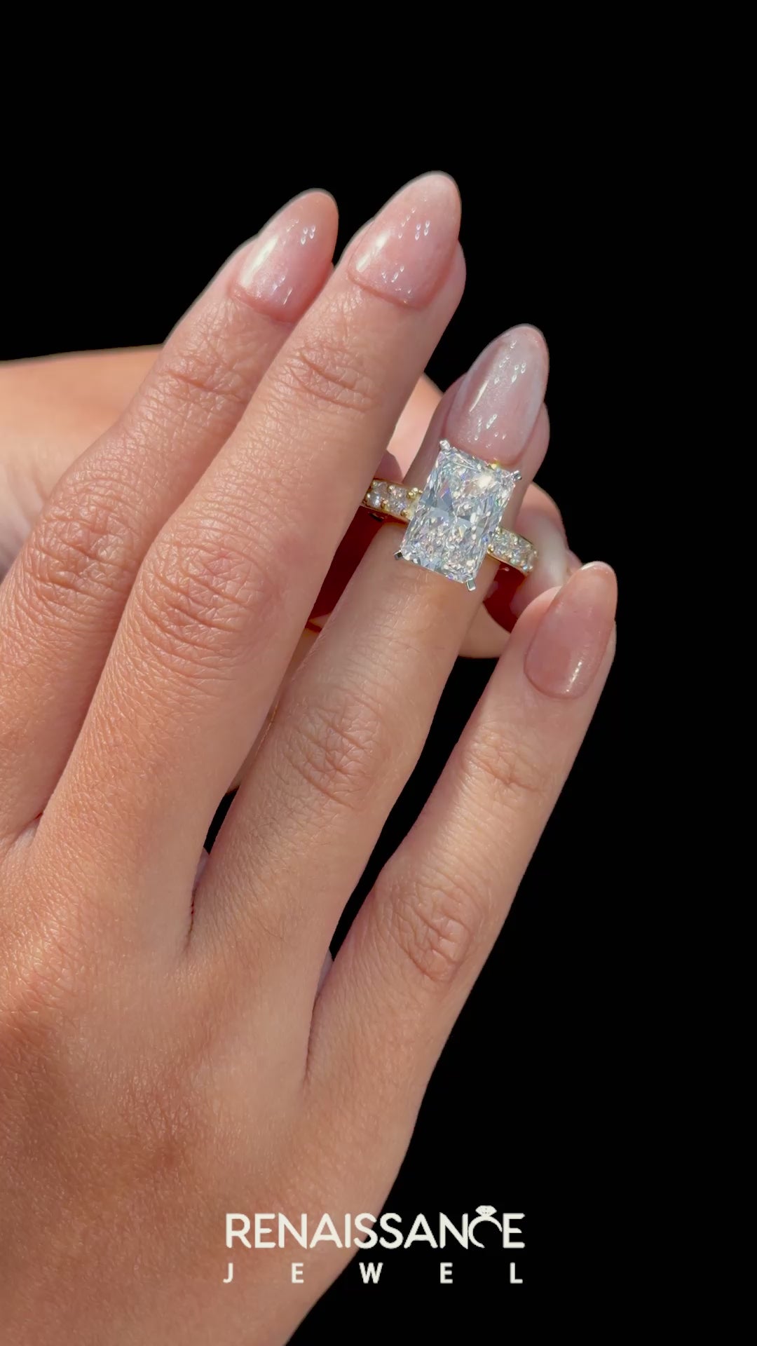 Yellow gold Radiant Cut Channel Set Diamond Engagement Ring with Four-Prong Setting_20