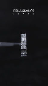 Silver Channel Set Round and Baguette Diamond Anniversary Band with Prong Setting
