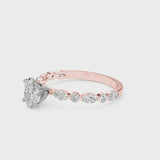Rose gold Oval Cut Diamond Ring with Marquise and Round  Side Stones and Four-Prong Setting