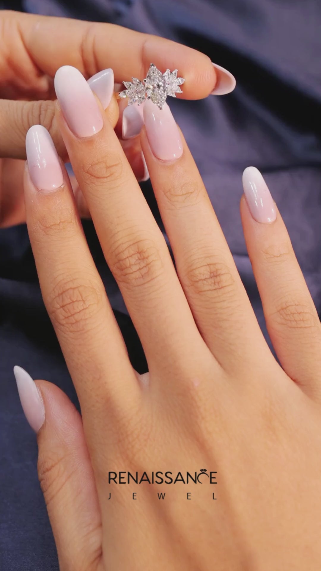 Silver Marquise Diamond Floral Side Stone Solitaire with Marquise Accents and Four-Prong Setting 7