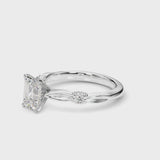White gold Emerald Solitaire Diamond Twisted Band with Four-Prong Setting